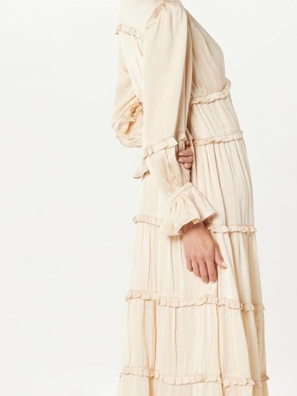 Flowy Ivory Cream Ruffled Maxi Dress - Picture 4 of 7